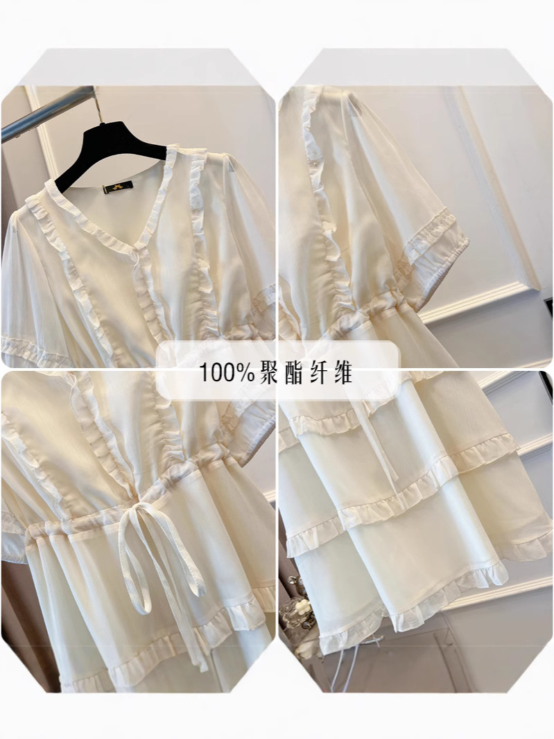 60-150kg Plus Size French Dress 2025 Summer New V Neck Fungus Mid-Length Sweet Nightgown 60-150kg Plus Size French Dress 2025 Summer New V Neck Fungus Mid-Length Sweet Nightgown