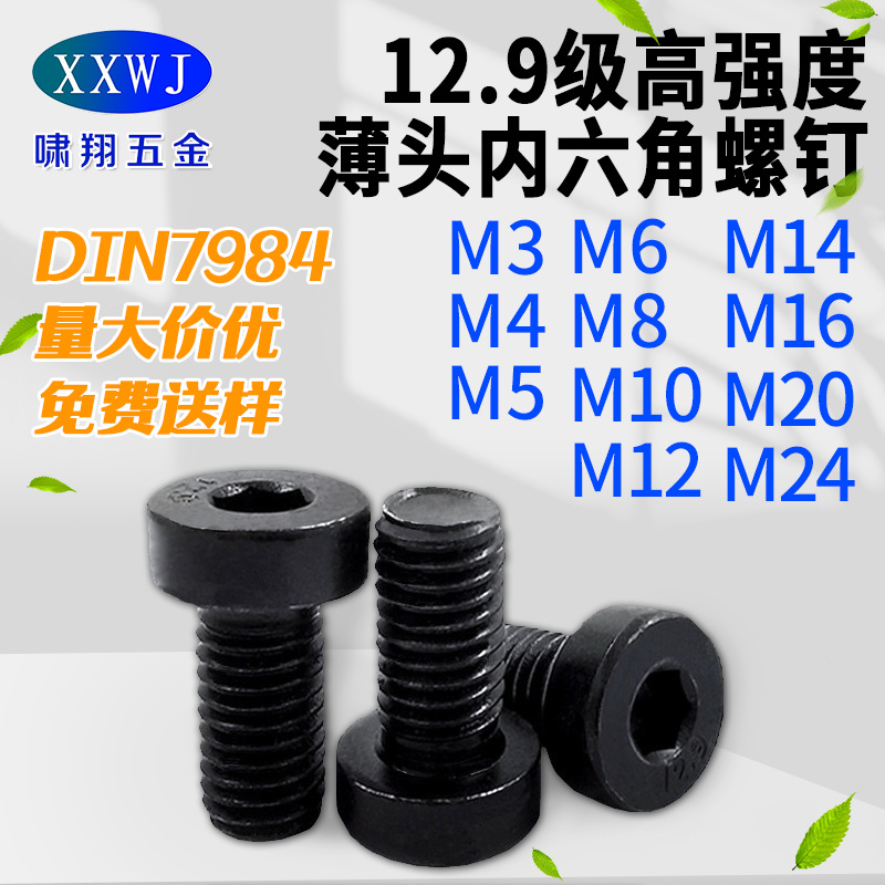 (2개) 12.9 등급 합금강 얇은 머리 육각 소켓 나사 DIN7984 짧은 머리 나사 M3M4M5M6M8M10M12M16
