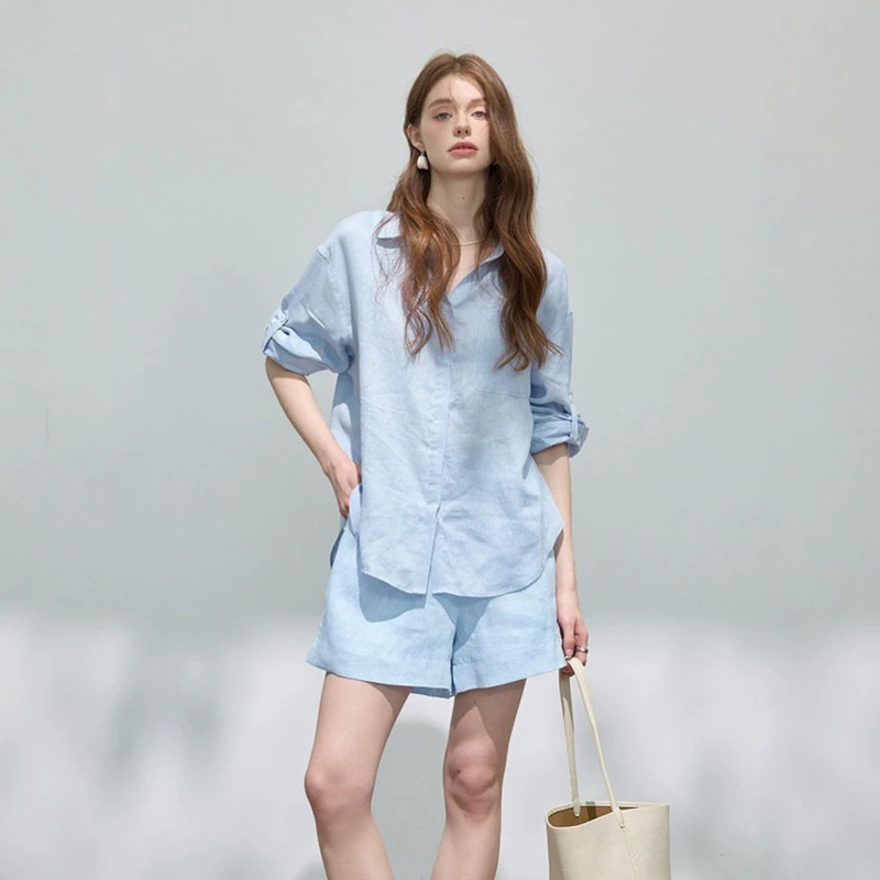 French-Style High-End Linen Shirt and Shorts Set for Women, New Summer Style, Relaxed Casual Breathable Two-Piece Set