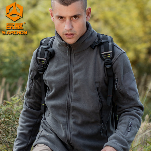 Angken Spring and Autumn Outdoor Fleece Jacket Men's Warm Thick Double-sided Polar Fleece Cardigan Jacket Liner Tactical Jacket