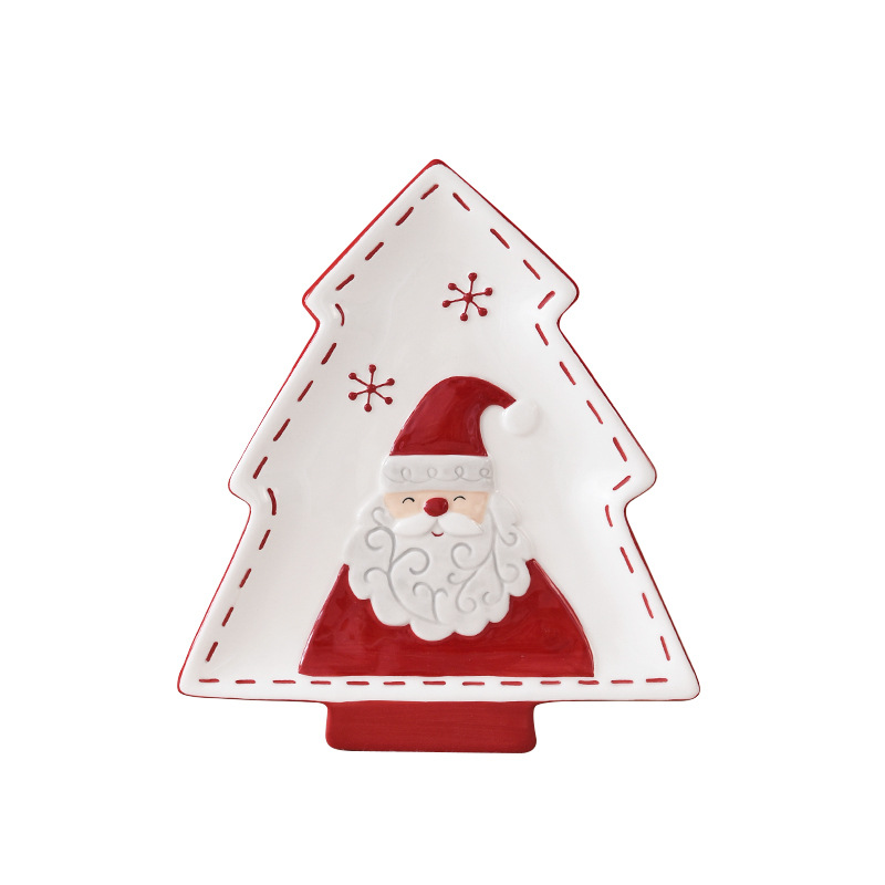 Nordischer Weihnachtsmann-Weihnachtsbaumteller, kreativer baumförmiger Teller, Speiseteller, Dessert-Snack-Teller, Tablett, Geschirrteller_voghion.com