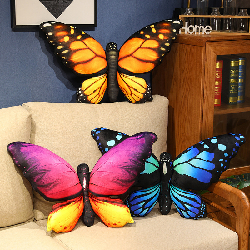 Wholesale simulation butterfly plush color printing butterfly pillow sofa cushion room decoration shooting props cross-border