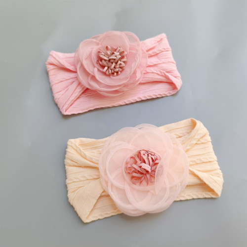 INS European and American children's headband jacquard nylon flower baby headband soft and non-marking wide-brimmed baby headband