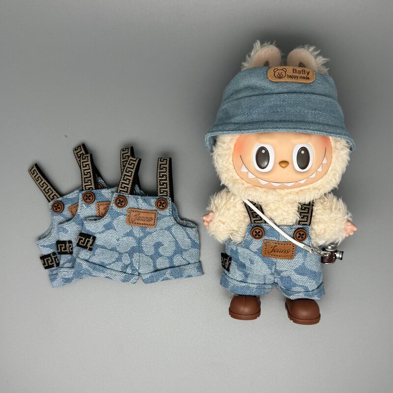 Suitable for 17cm Doll Pendant Pattern Overalls 15cm Vinyl Blind Box Plush Doll Clothes Change