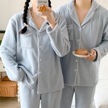 2025冬季新款情侣毛毛睡衣女韩系简约休闲开衫长袖家居服套装外贸