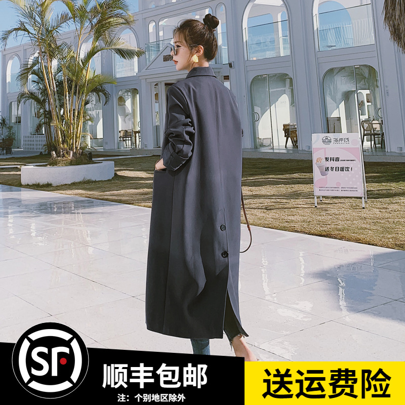 高级感灰色长款西装外套女2024春秋新款洋气减龄正肩休闲西服大衣