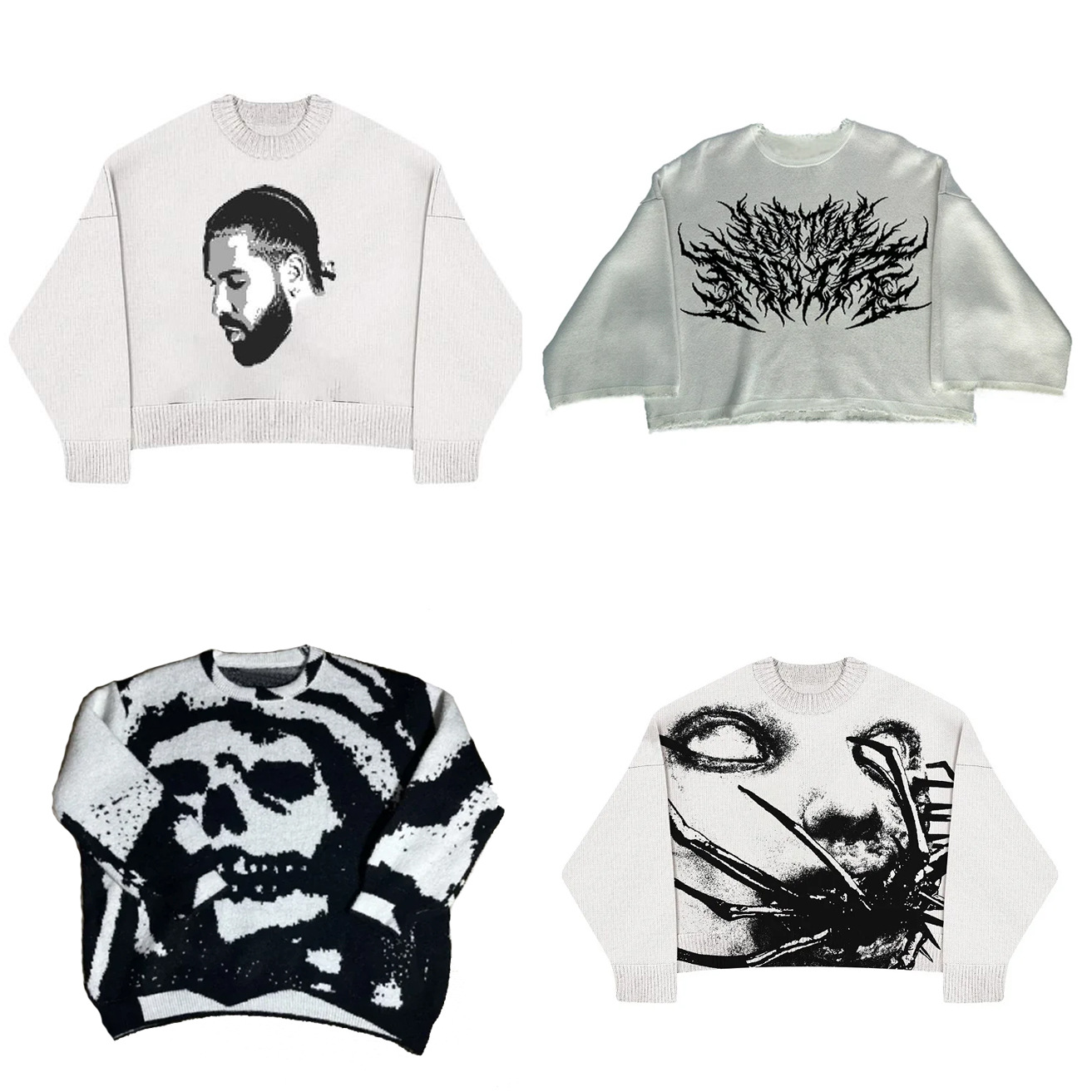 ins欧美跨境2024秋冬新款宽松外贸提花男女毛衣暗黑风针织衫外套