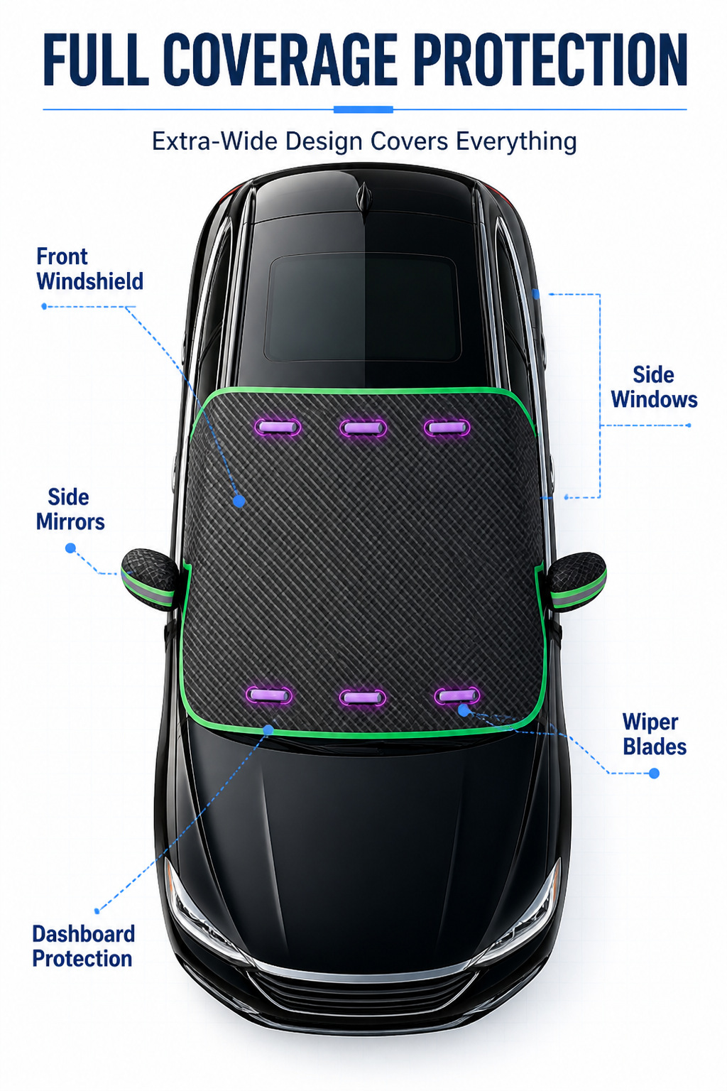 Thickened Car Snow Shield with Three-Window Coverage, Car Front Sun Shield, Snow-Proof Car Cover, Half-Cover for Snow and Dust Protection