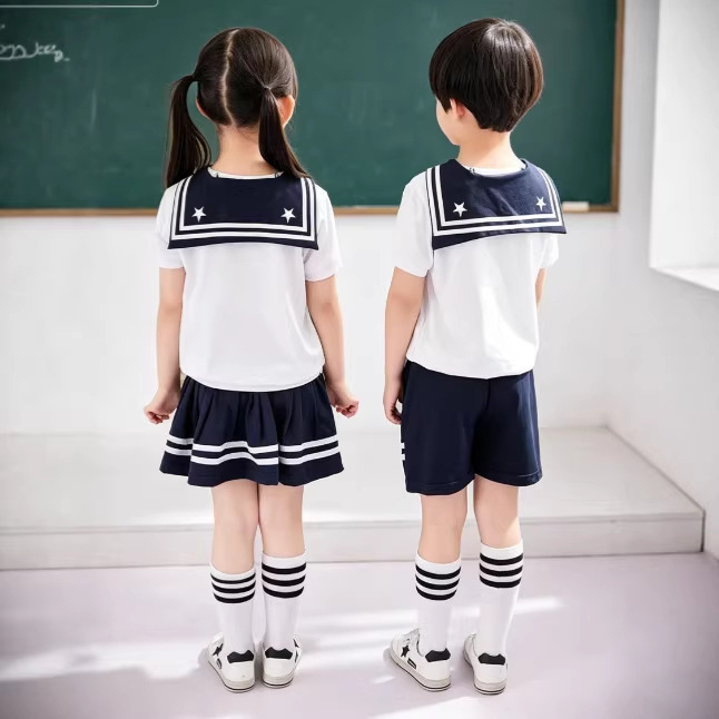 幼儿园夏季园服套装男女童学院风水手服两件套校服工厂现货批发