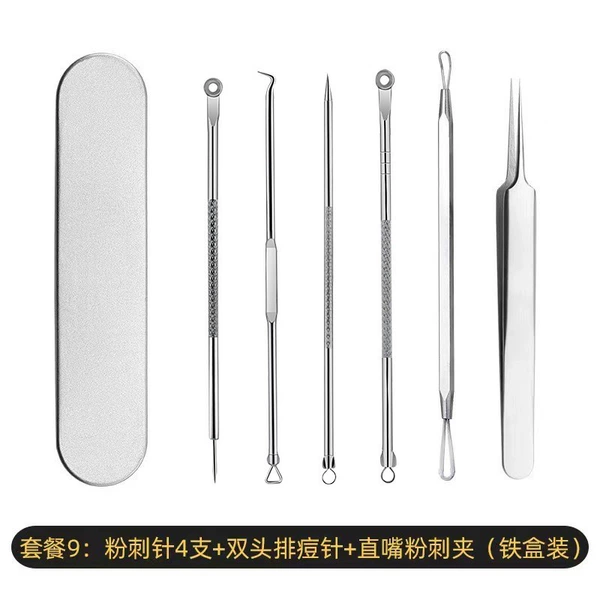 4 acne needles + acne press + straight mouth acne clip
