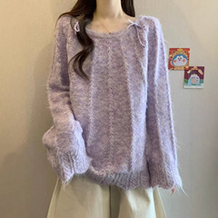软糯慵懒风圆领针织套头毛衣女2025秋冬新款宽松洋气针织衫毛衣女