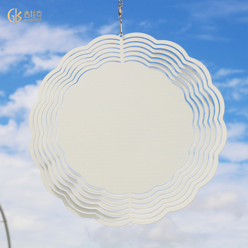 Cross-Border DIY Sublimation Wind Chime Hanging Decoration, Large 3D Rotating Wind Spinner, White Heat Transfer Metal Wind Chime
