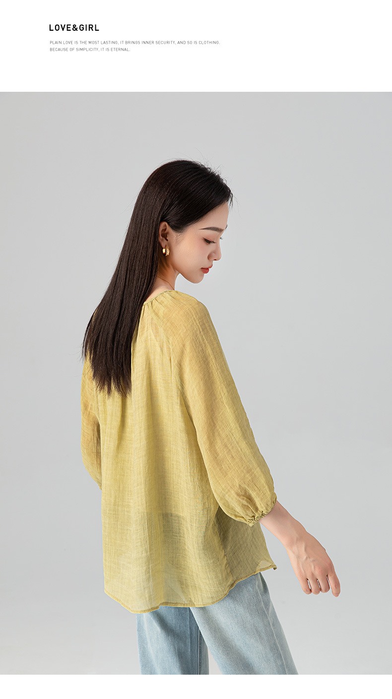 Áo sơ mi chống nắng dáng rộng phong cách Trung Quốc mới vải gai Tencel nữ mùa hè — Màu trà ngọt ngào chi tiết 22