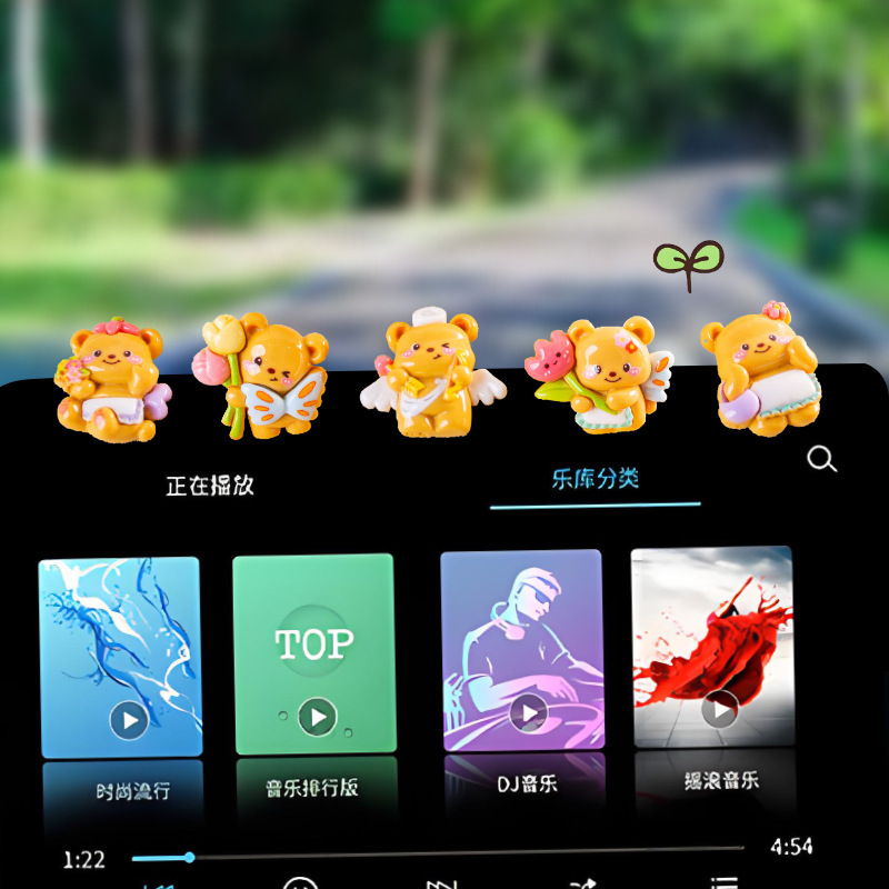 Lindo abrazo de flores oso decoración de coche de dibujos animados coche consola central decoración de pantalla de navegación decoración de cabeza de plástico