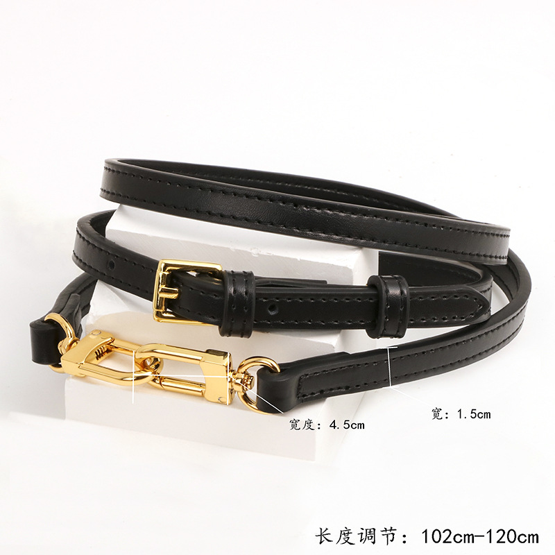 Premium cowhide plain blacK 1.2cm shoulder strap K gold bucKle