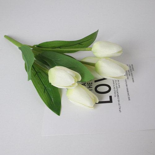 Dutch Tulip Artificial Flower Bouquet Cross-Border Supply Small European Country Style Chiffon Fake Flowers Decor Green Plant Pot Plant Accessories