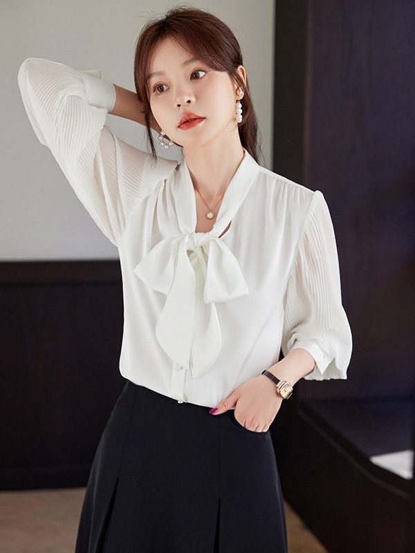 summer professional elegant shirt with bow