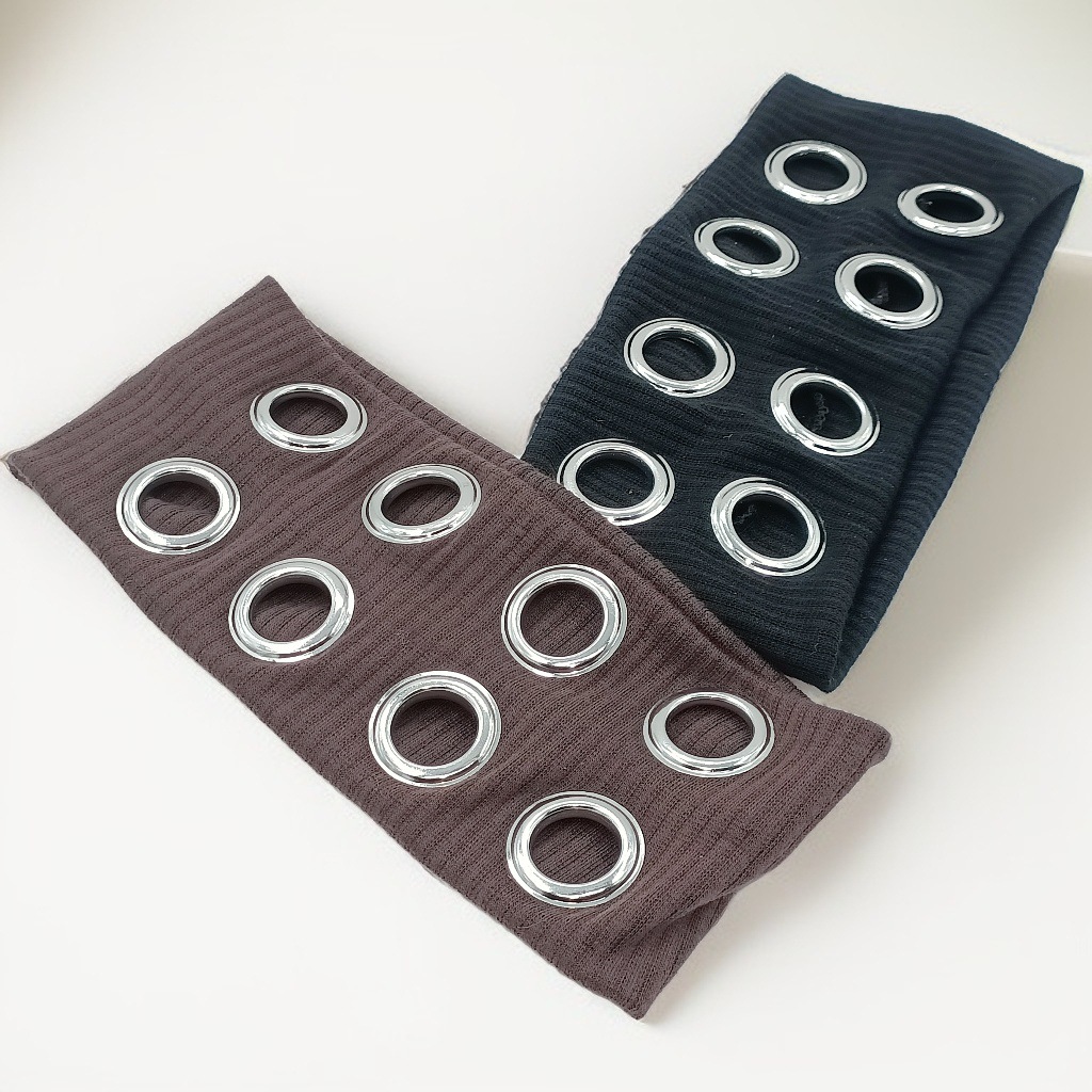 HW241201-20x8cm针织布+8气眼朋克风钉釦头带-