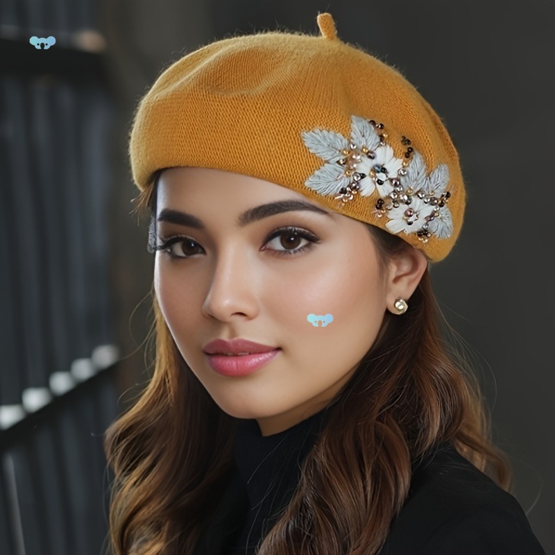 Flor Embroidery Beret Elegant Beret Hat Flower Boina bordada