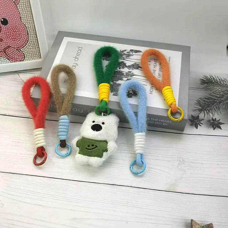 Осенне-зимний новый плюшевый ремешок для мобильного телефона, короткий контрастный цвет, кулон для куклы, брелок с одним кольцом, анти-потерянная веревочная сумка, подвеска