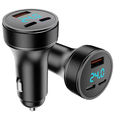 Car Mobile Phone Charger 80W Digital Display Dual Pd Super Fast Charging One to Three Multi-Function High Power Car Charger Flash Charging (Mobil şarj cihazları) - black-bare-metal