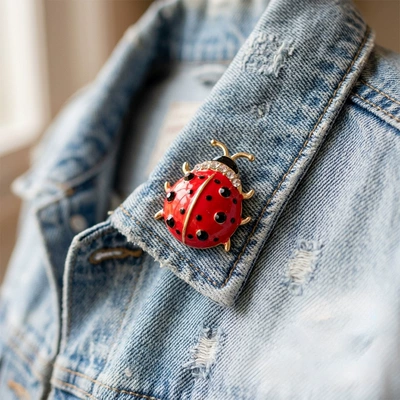 Fashionable Enamel Insect Brooch, Cute Ladybug, Vintage Rhinestone Beetle Pin, Creative Clothing Collar Accessory (Yaxa sancaqları) - red-ladybug