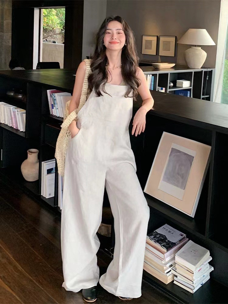 Quần yếm denim nữ phong cách mùa hè form suông — Màu xanh lam, Màu gai thô chi tiết 8