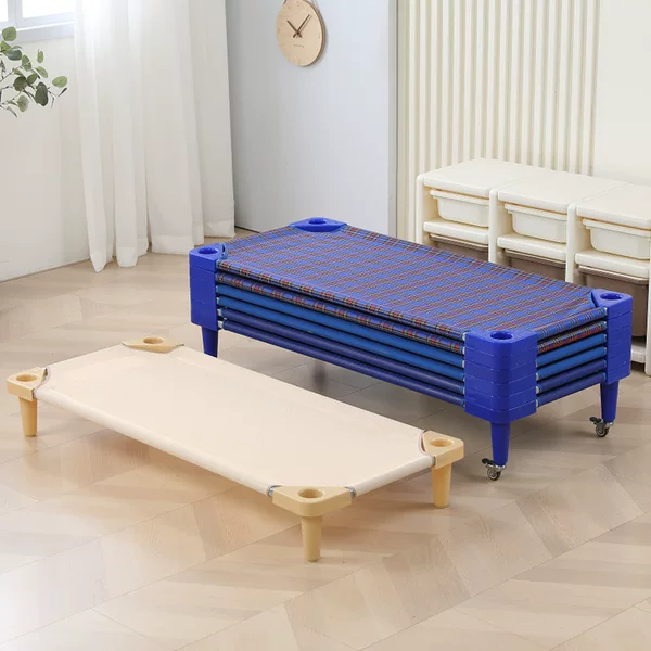 Children's Lunch Break Bed Folding Accompanying Bed Portable Simple Compact Grid Canvas Kindergarten Lightweight Stacked Nap Bed