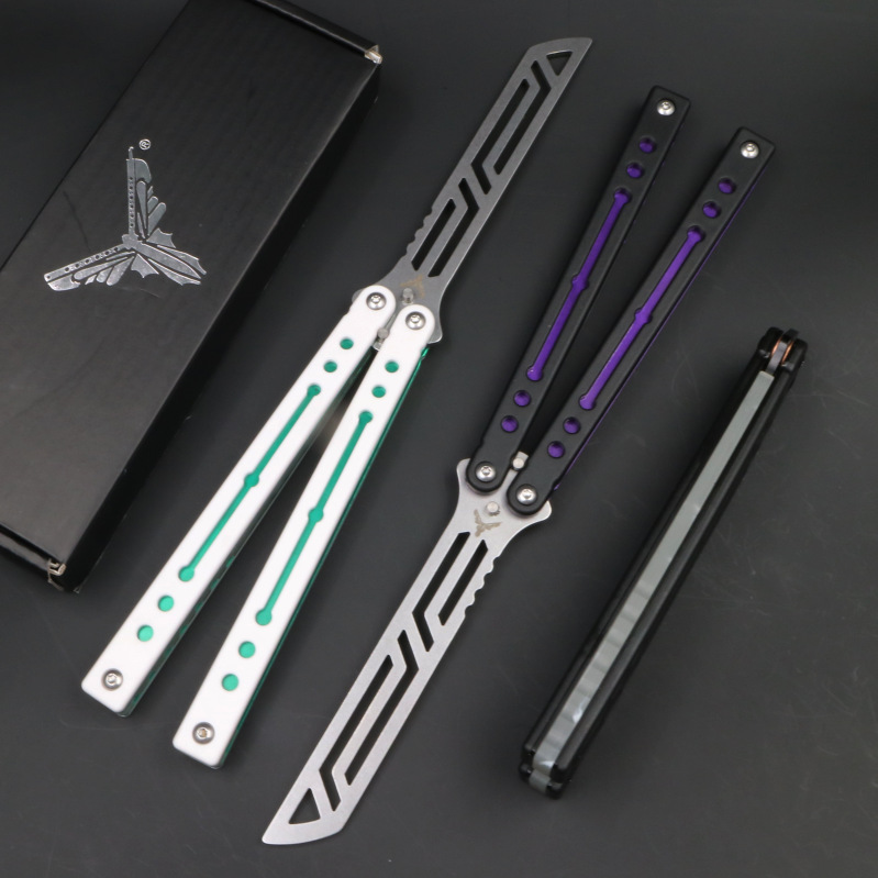 小刀yy 夜光鹦鹉螺 配重 轴套螺丝款 蝴蝶刀钢练习刀甩刀不开刃