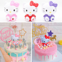 貓生日蛋糕裝飾水果 粉色系主題蛋糕擺件網紅兒童烘焙插件