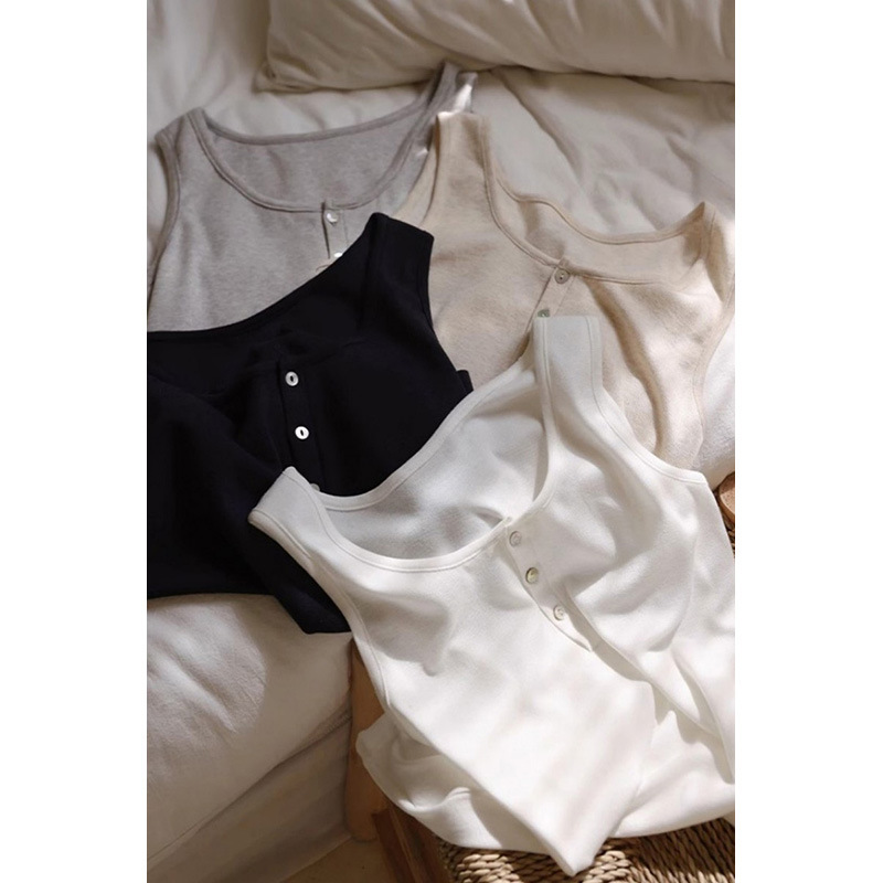 26Th Summer New Style Airy Beauty Back Top (Linen + Lyocell) U-Neck Vest with Front Buttons for Women 26Th Summer New Style Airy Beauty Back Top (Linen + Lyocell) U-Neck Vest with Front Buttons for Women