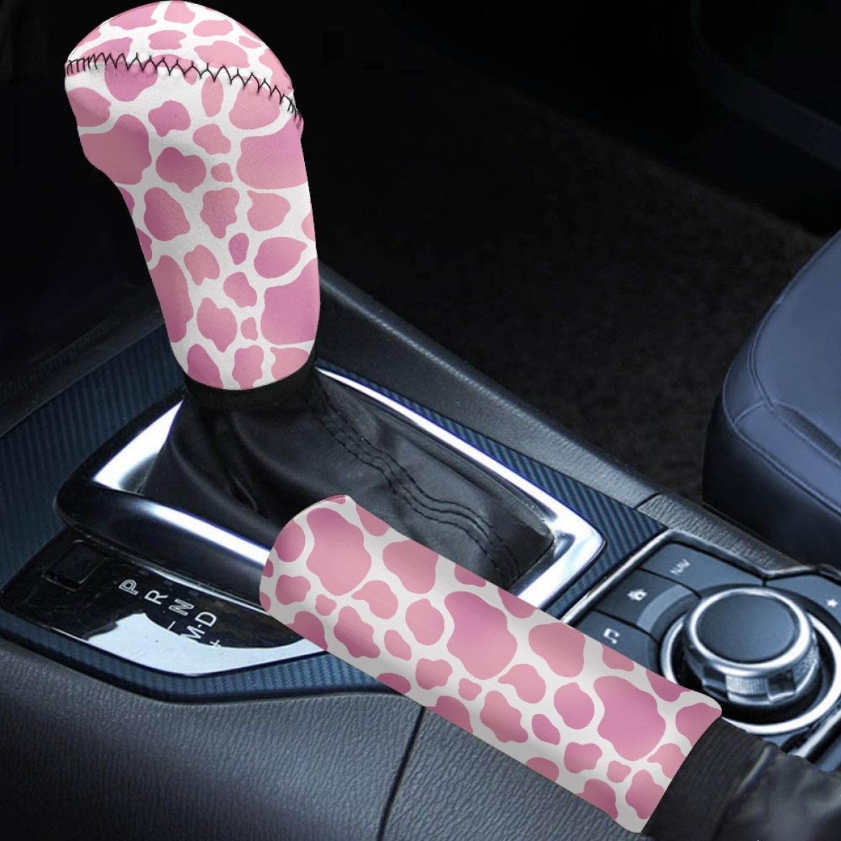 Amazon Car Gear Shift and Handbrake 2-Piece Set Pod Black and White Cow Pattern Universal Car Decoration Accessories Protective Cover