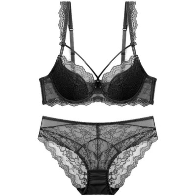 新款欧美薄款大胸显小大码女士文胸套装跨境热卖性感蕾丝内衣批发