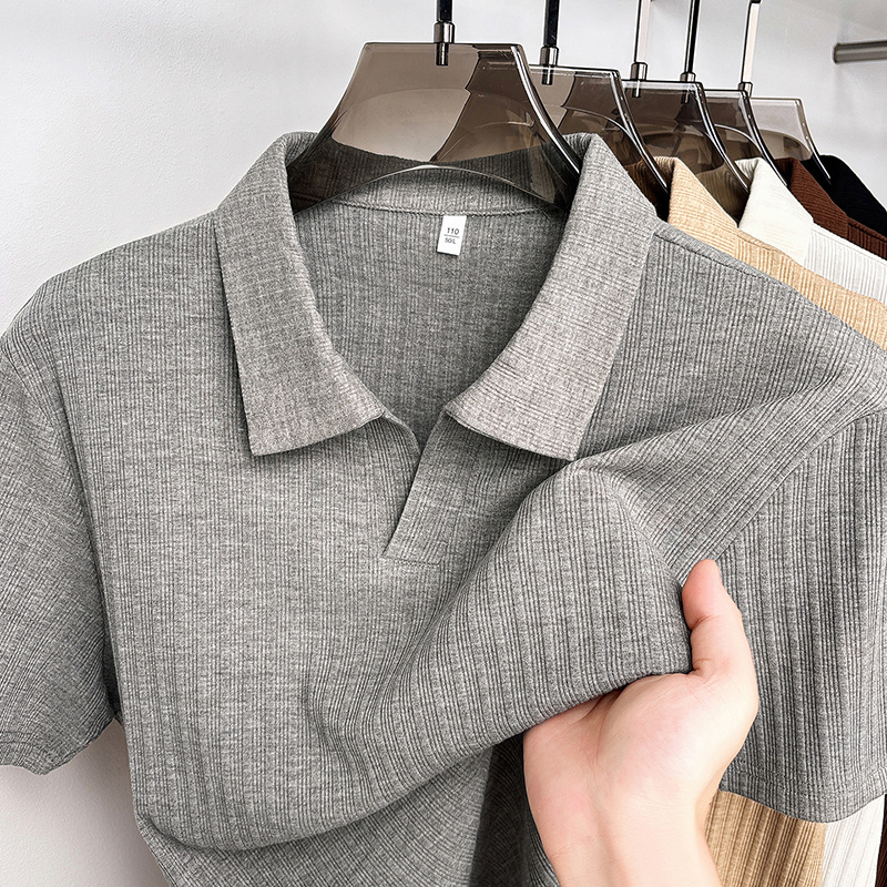 Men's Seagull Collar Short Sleeve Polo Shirt, Lightweight Quick-Dry Stretch Fabric, Unique Asymmetrical Design, Comfort-Fit Casual Top_viptrois.com
