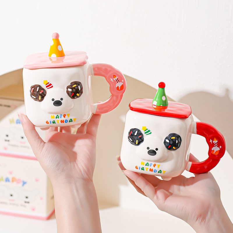 Caricatura encantadora, taza de animales, regalo de cumpleaños, taza de cerámica, taza de desayuno de leche casera