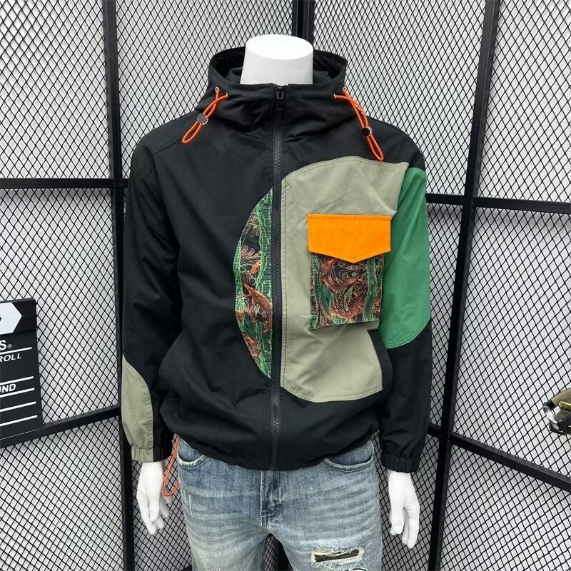 Diseñador de moda costura chaqueta los hombres 2023 otoño nuevo estilo coreano personalidad suelta con capucha moda abrigo