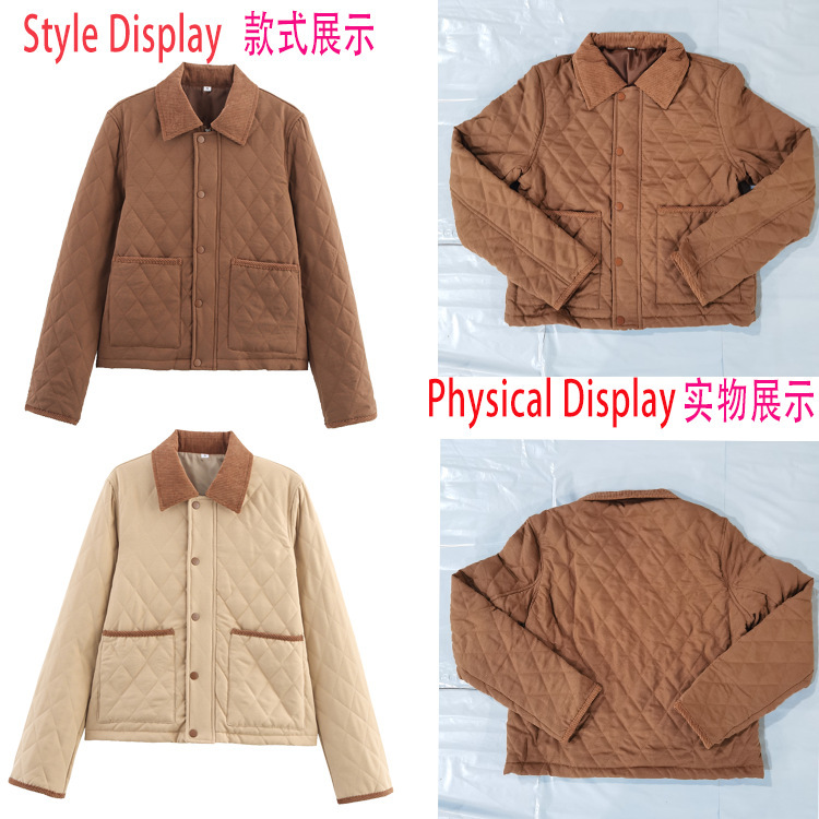 Cross-border women's fashion autumn and winter new European and American style short cotton coat with contrasting color splicing, warm loose-fitting versatile jacket Cross-border women's fashion autumn and winter new European and American style short cotton coat with contrasting color splicing, warm loose-fitting versatile jacket