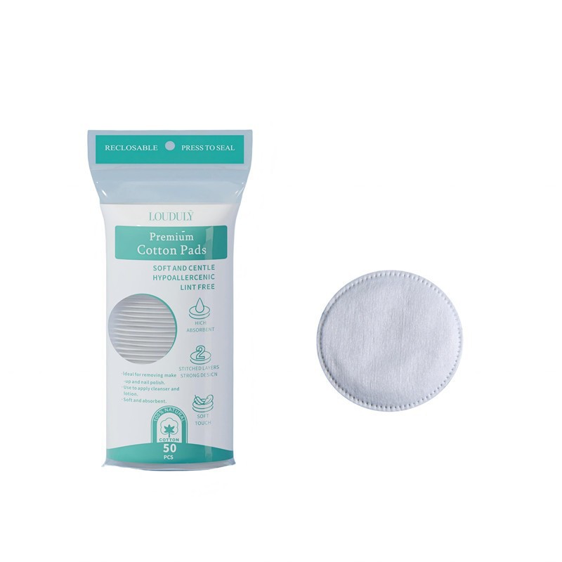 Discos desmaquillantes redondos de algodón estilo inglés, transfronterizos y en stock, de tela no tejida engrosada de tres capas, con borde acolchado, de algodón puro grabado.