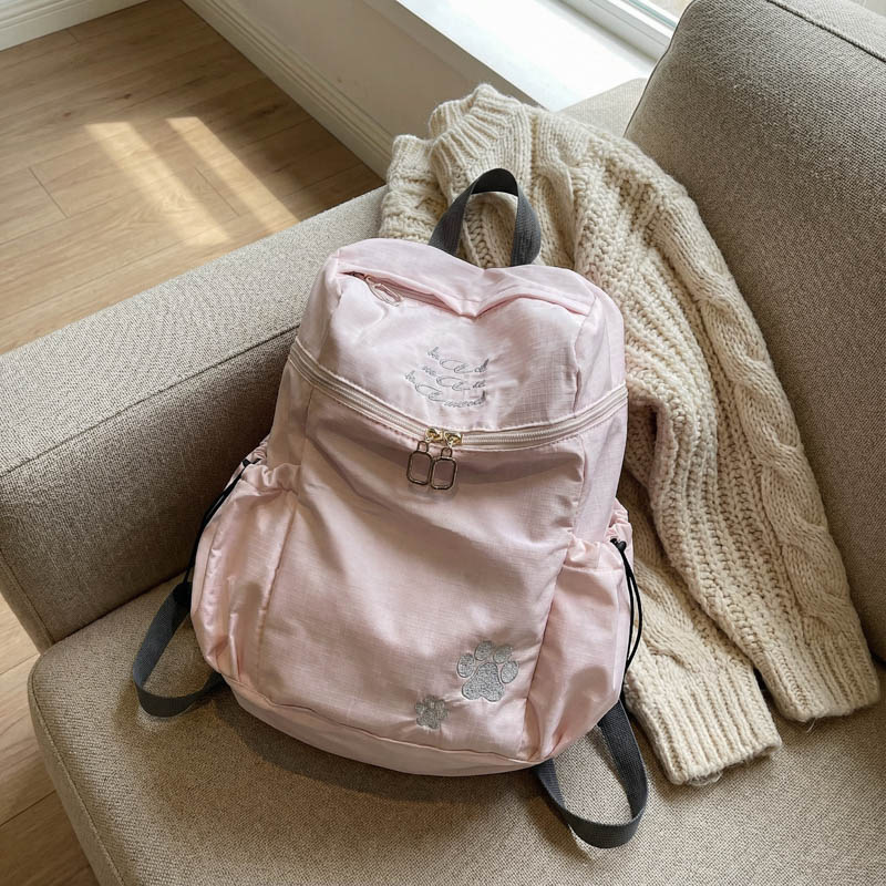 Cross-Border Large-Capacity Backpack with Cute Dog Paw Design, Cherry Blossom Pink, Age-Reducing Student School Bag, Outdoor Sports Travel Backpack, Trendy