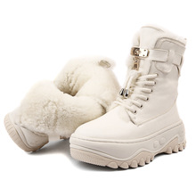 头层牛皮雪地靴真皮毛一体女靴2025冬羊毛短靴马丁加厚底防滑棉鞋