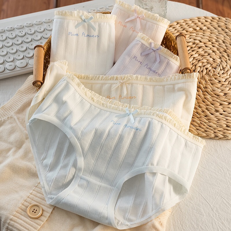 10A Bacteriostatic Cotton Crotch Girl's Pure Cotton Student Letter Wood Ear Simple Striped Bow Women's Briefs