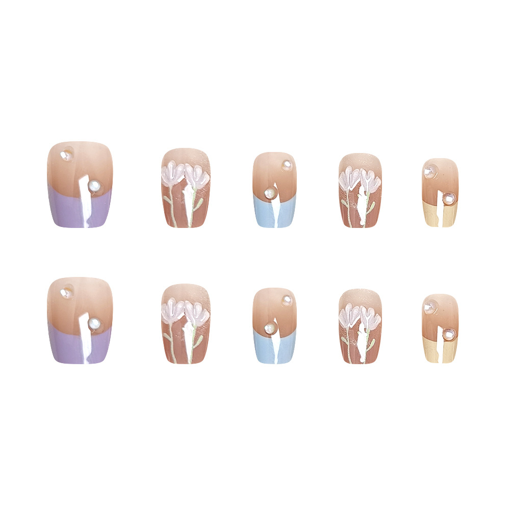 Mecha de vestir hecha a mano de ojo de gato caliente en 3D 10 piezas de uñas de diamantes de flores de código dividido Parche de uñas francés tridimensional image 6