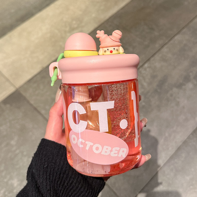 大容量公仔茶倉杯アニメかわいい水筒小清新シンプル運動プラスチックカップストロー飲水カップ|undefined