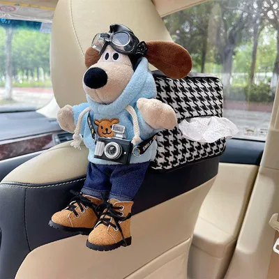 Creative In-Car Tissue Box — Car tissue box/set - bear-blue-sweatshirt-with-shoes-black-camera-black-tissue-box