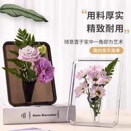 相框花瓶亚克力透明水培插花水养绿植摆件客厅桌面玄关轻奢高级感
