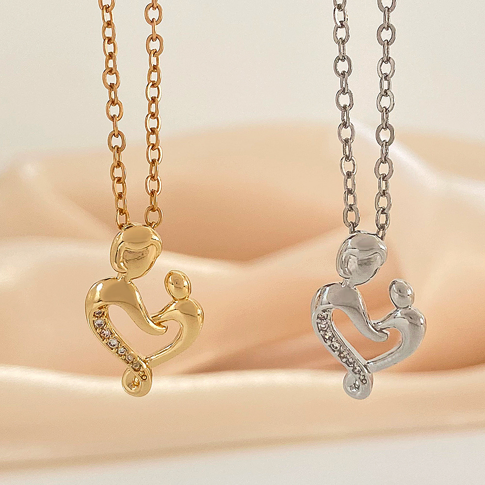 Zircon Inlay Material Copper MAMA Human Heart Shape Plating Inlay Zircon Pendant Necklace