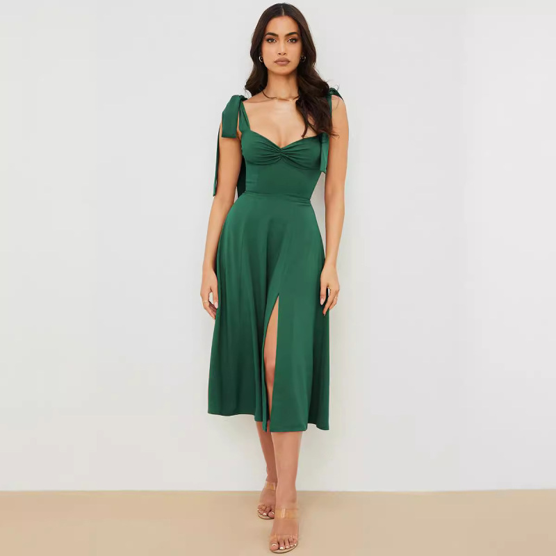 House of Cb European and American Sexy Suspender Printed Lace-Up Asymmetrical A-Line Dress-With Lining