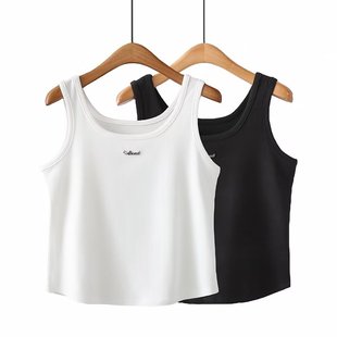 Fat MM large size 2025 summer new women's clothing simple and fashionable versatile middle U collar stitch vest z60 6099