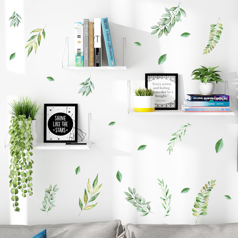 Green Leaf Wall Stickers, Watercolor Leaf Wall Stickers Country Leaves Peel and Sticker Wall Stickers Green Plants Bedroom Living Room