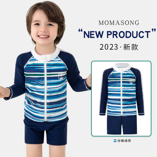 Momasong Boys and Children Swimsuits Split Sunscreen Quick-Drying Long-Sleeve Swimsuits for Big Children and Baby Beach Swimwear